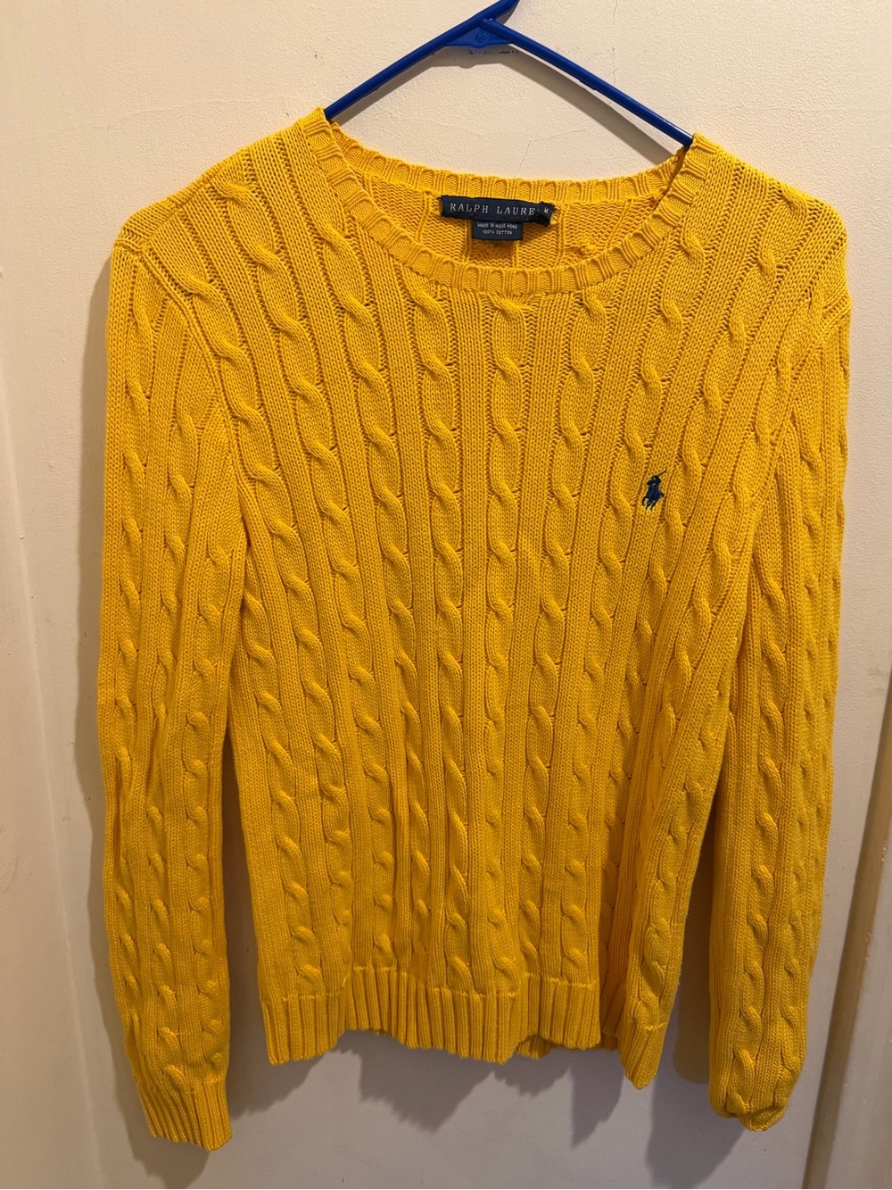 Ralph Lauren women’s Cable-Knit Crewneck Sweater in Yellow